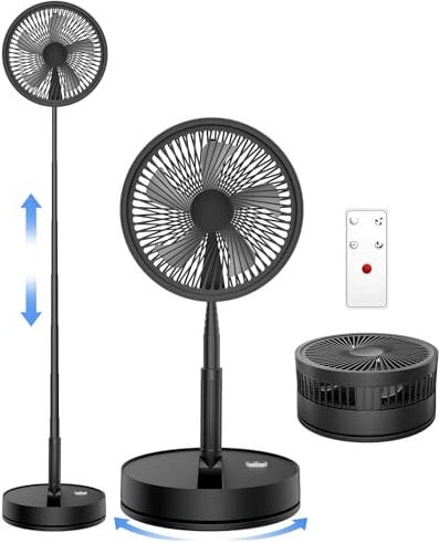 LBSTP Portable Oscillating Standing Fan with Remote Control, 9 Inch Foldable Pedestal Fans, 7200mAh Rechargeable Battery USB Powered Floor Fan, Height Adjustable, 4 Speeds, for Bedroom