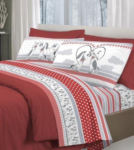 Dalila Casa Completo Letto Bau Bau 100% Cotone (Mis. 2 Piazze, Rosso)