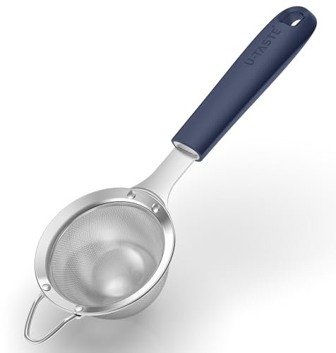U-Taste Small Fine Mesh Sieve: 18/8 Stainless Steel 8.5cm Kitchen Sieve and Strainer with Riveted Sturdy Silicone Handle, Great for Sifting Flour, Straining Tea, Rice, Quinoa (Midnight Blue)