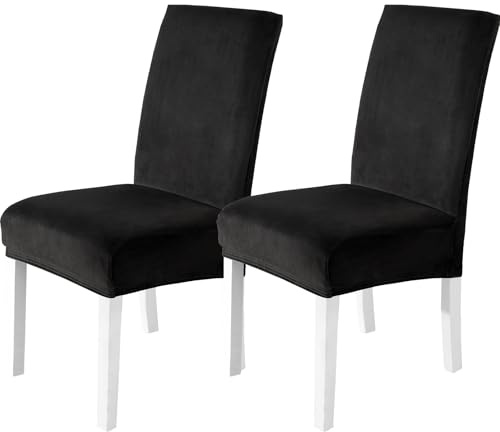 CYCMACO Stuhlhussen Samt 2er Set, Stretch Stuhlüberzieher, Stuhlbezug Schwingstuhl, Hussen Für Stühle Hochlehner, Stuhlbezüge Kratzfest, Universal Chair Cover Waschbarer, Schwarz