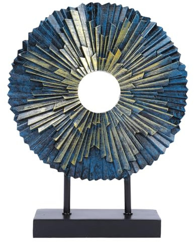 HODESumPure Goldene luxuriöse runde dekorative Skulptur über dem Schrank, Heimdekorationen für Wohnzimmer, Küche, Kamin, Kaminsims, Büro, Bücherregal, Tischplatte, Heimdekoration, Akzente (blau)
