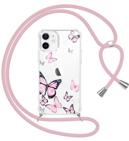 Yoedge Handyband Handyhülle für iPhone 11 6,1 Hülle mit Band, Durchsichtig Aesthetic Muster Blumen Mädchen Case mit Kordel zum Umhängen, Weiche Silikon TPU + PC Stoßfest Schutzhülle Cover, 04