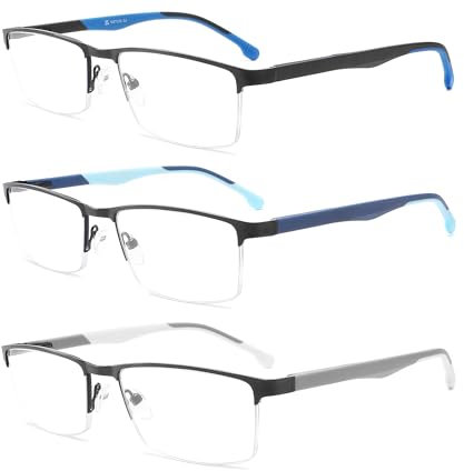 MODFANS 3er-Pack Lesebrille Herren Blaulichtfilter Metallrahmen Rechteck Stil Edelstahl Material