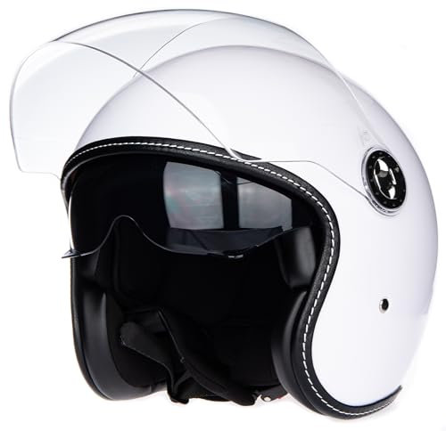 Halbhelme Gesicht Motorrad Helm ECE genehmigt halbe Casco Fit Männer Frauen ATV Moped Roller (weiß, M)