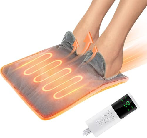 KBIBCK Chauffe Pieds Électrique, Coussin Chauffant Électrique, Chauffe-Pieds Électrique avec 9 Niveaux de Température et 4 Minuteries, pour les Pieds,le Dos et Tout le Corps pour Femmes Hommes(Gris)