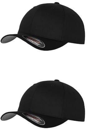 GIDUTEX Flexfit Unisex Wooly Combed Cap 2er Pack inkl. Schlüsselband Baseball Cap Basecap by (DE/NL/SE/PL, Alphanumerisch, S, M, Black)