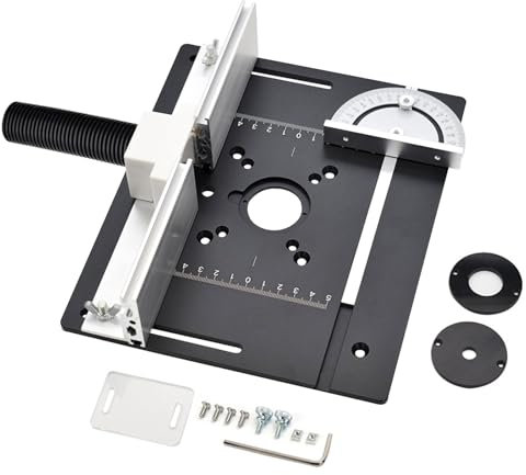 JDQTPOET Milling Table Insert Plate Aluminum Router Table Plate for Woodworking with Back Fence & Angle Ruler Benches Router Table Plate Black
