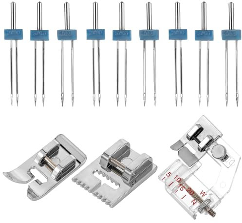 22 Stück Hosen Enger Machen Clip 9 Stück Nähmaschinen Zwillingsnadel, Zwillingsnadel Jersey, 3 Größen 2/90, 3/90, 4/90 Jersey Nadeln, Zwillingsnadel Stretch, Nähmaschinennadeln