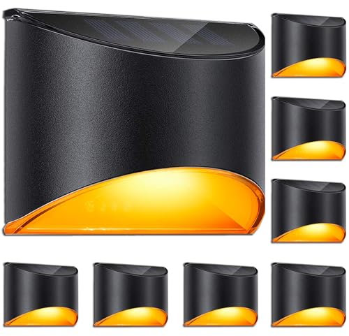 LeiDrail Solarleuchten für Außen Solar LED Wandleuchte Aussen Warmweiß Solarlicht Garten Solarleuchte Wand SunPower kabellos Wasserdichte Zaun Beleuchtung für Veranda Pfad Garage 8 Stück