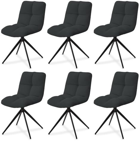 Juskys Drehstuhl Dallas Cord 6er Set - Esszimmerstühle, drehbar, Cord Bezug, Stuhl 120 kg belastbar, Stühle, Esszimmer, Esszimmerstuhl - Dunkelgrau