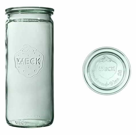 weck Zylindrischer Krug 1040 ml mit Deckel - 6 Stück, Zur Konservierung, Säften, luftdichter Aufbewahrung von trockenen Zutaten.