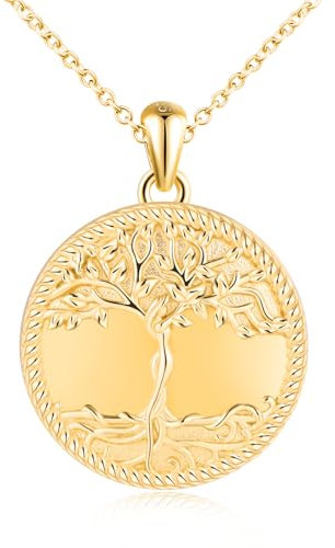 MicLee Collana Ciondoli Foto da Donna in Argento 925 Pendenti Medaglioni de Fotografico Moda Collane Rotonda con Albero della Vita Ciondolo Apribile Oro