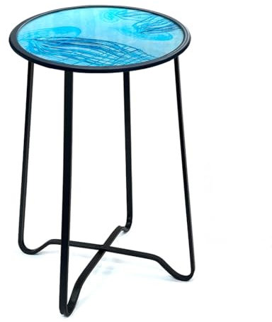 ZLSNOBLE Table d'appoint de terrasse extérieure, table basse, table ronde en verre pour balcon, petite table de plantes pour jardin, terrasse, salon