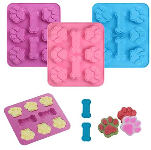 3 Stück Hundekekse Backform, Silikonformen für Hundepfoten und Knochen, Backmatten für Hundekekse, Hundeleckerlies, SüßIgkeiten, Gelee, Eiswürfel