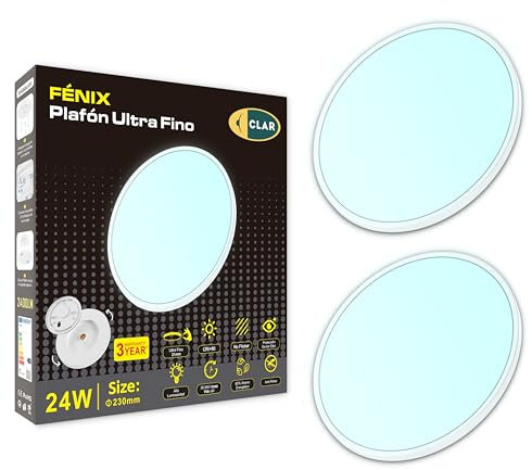 CLAR - Lámpara Led Techo Para Salón, Plafón Cocina y Dormitorio Matrimonio, Blanco Frío 6000ºK, 24W (Pack 2)