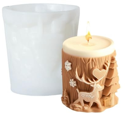 OUXUNDAI Kerzen selber Machen Set Weihnachtsduft Kerze Silikon Schimmel Weihnachtsbaum Elch Diffusor Stein DIY -Ornamente Form Form-Weihnachtszylinder A Gj-018