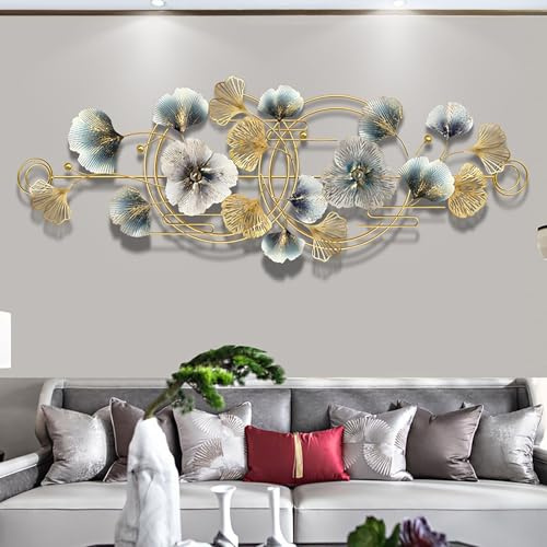 Arte da Parete in Metallo 3D – Foglia di Ginkgo in Ferro Battuto Moderna – Decorazione Murale in Metallo Fatta a Mano per Soggiorno, Camera da Letto, Casa – Scultura da Parete Elegante 127 x 44 cm