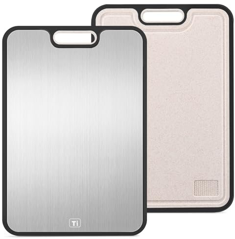 FOLAI Titanium Chopping Board for Kitchen Double Sided Titanium & Wheat Straw PP, Food Grade Cutting Board, Dishwasher Safe, Ideal for Handling Meat and Vegetables Separately,Size 15”×10.5”