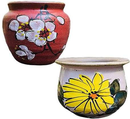 Toyvian 2 Pièces Pot de Fleurs Céramique Lot de Pots à Peints à Main Décorations de Jardin pour Couleurs Aléatoires Couleur Aléatoire
