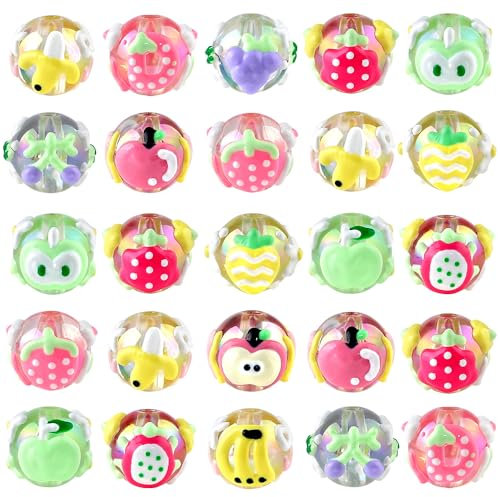 20 Stück Leuchtende Früchte Perlen für Armbänder Selber machen Armband Perlen zum Auffädeln Perlenset für Armbänder Bastelperlen Schmuck Selber Machen Set Cartoon Fruit Beads for Jewellery Making