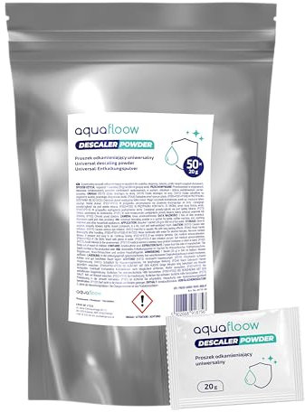 Aquafloow Polvere Anticalcare Universale 50×20 g – Bustine anticalcare per Macchina da Caffè, Bollitore, Ferro da Stiro, Lavastoviglie e Lavatrice – Formato Risparmio Efficace