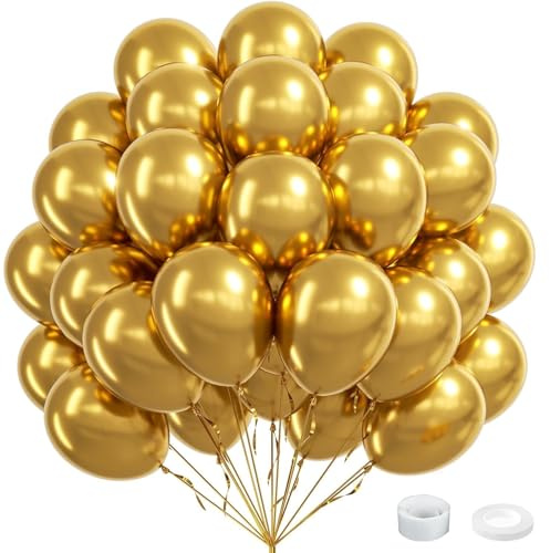 60 Stück Luftballons Gold,12” Metallic Ballons Gold,Gold Latex Ballons,Helium Luftballons,Partyballon Deko für Geburtstag Valentinstag Jubiläum Hochzeit Graduierung Feier Party