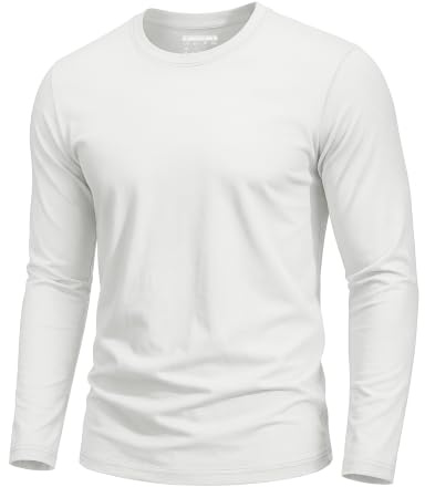 TACVASEN Tshirt Manche Longue Homme Coton Coupe Régulière Doux Blanc L