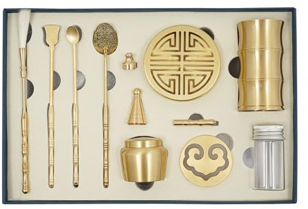 11Pcs/Set Weihrauch Messing Machen Werkzeug-Kit, Weihrauchs Brenner Kegel Form Set für Yoga-Meditation, nach Hause Duft Zubehör mit Messing Weihrauch Löffel Presse Schaufel Pinsel Räucherstäbchen