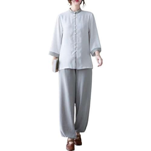 TREWQ Uniforme de Tai Chi pour femmes et hommes, tenue de Kung Fu, tenue traditionnelle chinoise Tang, tenue d'arts martiaux, tenue de méditation, chemise, pantalons longs, ensembles M