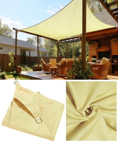 Sonnensegel, 3 m x 5 m, rechteckig, wasserdicht, PES-Polyester, 98 % UV-Schutz, für Terrasse / Garten, rechteckig, mit Seilen im Lieferumfang enthalten, Beige