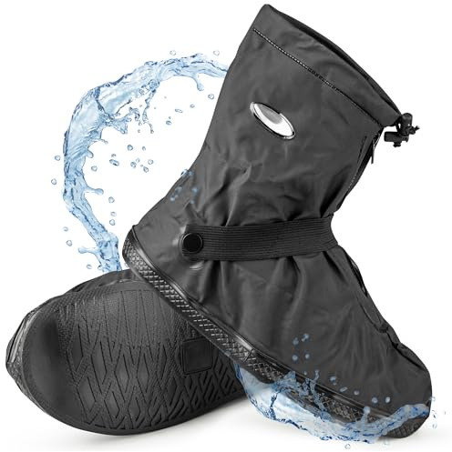 SULPO Schuhüberzieher Wasserdicht mit Rutschfester Sohle, Regenschutz Schuhe, Überschuhe Fahrrad & Motorrad, Reißverschluss, Wiederverwendbar Größen: 35-48