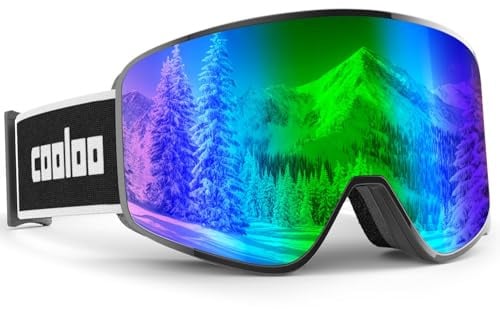COOLOO Skibrille Kinder, Ski Brille für Brillenträger für Kinder 3-14 Jahre | 100% UV-Schutz & Anti Fog Auswechselbare Linsen Rutschfestes Kopfband Kompatibler Helm Snowboardbrille