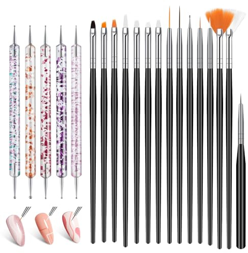 AYBUY 20 Stück Nagel Art Liner Pinsel, Nageldesign-Stift Brush Nagel Pinsel | Nagelbürste Malerei Pen Für Gelnägel UV-Gel Nageldesign Nail Art, DIY Nail (Schwarz)