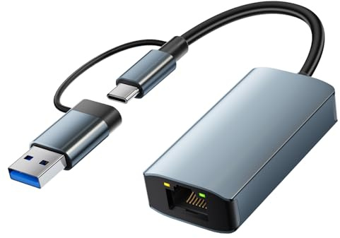 Loydia Adaptador de Red USB 3.0 a Gigabit Ethernet 1000 Mbps, Adaptador USB Tipo-C a Ethernet RJ45 Gigabit LAN Network Adapter, Adaptador de Internet USBC para Tablet, Laptop, PC con Windows 11/10