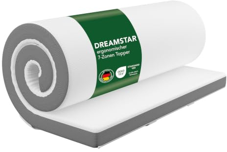 DREAMSTAR Komfort Topper 160x200 cm 7-Zonen | Visco Matratzentopper atmungsaktiv, rutschfest & waschbar | H 2 & H 3 (H2/H3) | Öko-TEX® | 7 cm hoch | 160 x 200cm