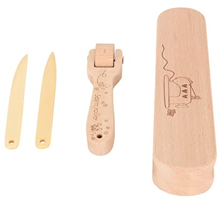 Tailors Clapper Seam Roller and Point Turner, Wooden Sewing Tool Set for Pressing Seams, Steam Absorbing Beech and Bamboo Clapper for Quilting Embroidery and Tailoring