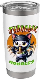 Think Noodles mmm Noodles Kawaii Ninja Cat Funny Cat Stainless Steel Insulated Tumbler
