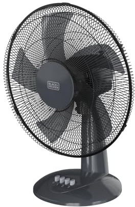 BLACK+DECKER - Ventilatore da tavolo BXFD8000E 45 W | 3 velocità | Oscillazione | 5 pale 40 cm | Inclinazione manuale | Maniglia per trasporto | Griglia rimovibile | Nero