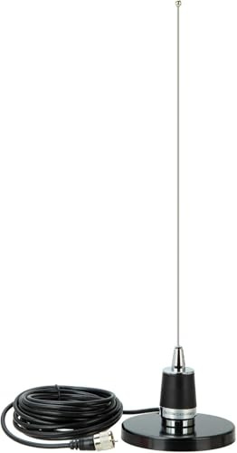 NMO Magnetfußantenne 12cm Basis mit 5m RG58 Kabel PL-259 | VHF/UHF (144/430MHz) 100W | Für Funkgeräte im Auto