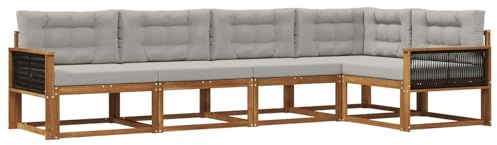 vidaXL Outdoor-Sofagarnitur mit Kissen 5 pcs Natur und Hellgrau, Moderne Terrasse, langlebige Outdoor-Möbel, wetterfeste Lounge, gemütliches Sofa, vielseitige Pool-Couch