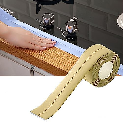 AUNMAS Nastro Sigillante per Calafataggio, Striscia Autoadesiva in PVC 3,2 X 3,8 per Bordo Lavello, Vasca da Bagno, Piano Cottura, Rivestimento Resistente all'acqua e Al Calore, Facile da Staccare