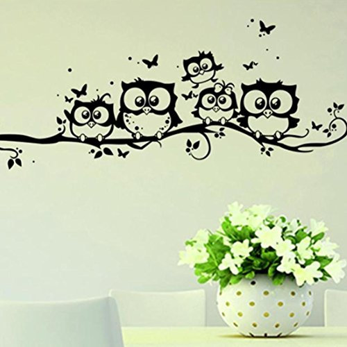 Sunday Wandaufkleber Wandtattoos Cartoon Removable Kids Vinyl Kunst Eule Schmetterling Wandaufkleber Dekor Abziehbild (55 * 25 cm, Schwarz)