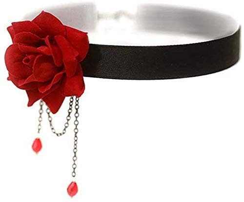 Women's Eleganter Retro-Rosen-Halsbein Necklace Black Choker Necklace Retro-Rosen-Halsbein, Kette, Schlüsselbein-Halskette 30 + 8 cm Adjustable