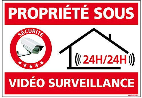 Signalétique.biz France Panneau - Propriété sous Vidéo Surveillance 24H/24H - Plastique rigide PVC 1,5 mm - Dimensions 300 x 210 mm - Protection Anti-UV