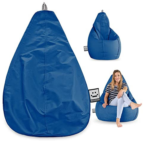 Happers Sitzsack Birne ohne Füllung aus Kunstleder Indoor Blau XL