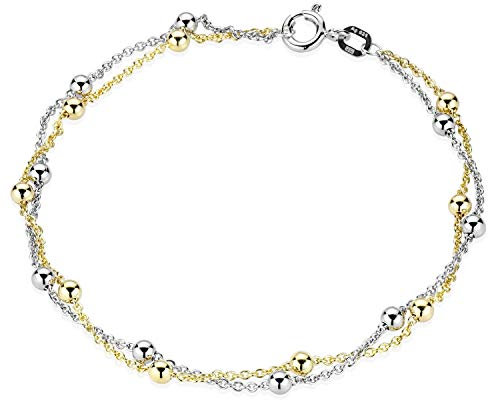 MATERIA Kugel Armkette Damen gold - 925 Silber Armband Frauen 19cm vergoldet bicolor in Schmuck Etui SA-109-Gold