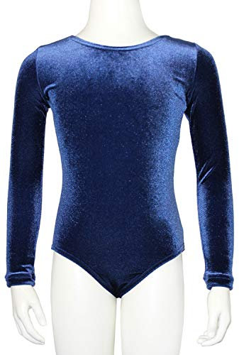 Turnanzug Body Nicki Samt Mädchen Gymnastikanzug Langarm Kinder Turnbody langärmlich Balettrikot Balettanzug Farbe Dunkelblau, Größe 128