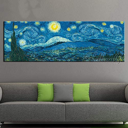 Diamante Pintura por Números Kit Completo DIY 5D Diamond Painting Noche estrellada de Van Gogh 50x150cm Square Drill Fotos Full Drill Crystal Rhinestone Bordado Art Regalo para la Salón Corredor Decor