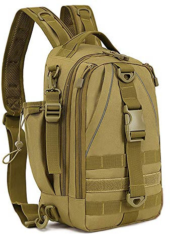 HUNTVP 2in1 Taktische Brusttasche Militär Slingbag Rucksack Molle Schultertasche Wasserdicht Crossbody Bag Multifunktion für Sport Angeln Outdoor Camping (Typ-2 Braun)