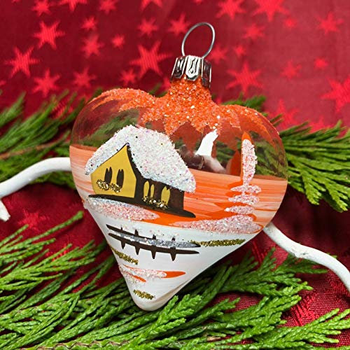 Generisch Mini Glas Herz Glasschmuck Baumbehang Christbaumschmuck Liebe Handarbeit Lauscha, : transparent - orange
